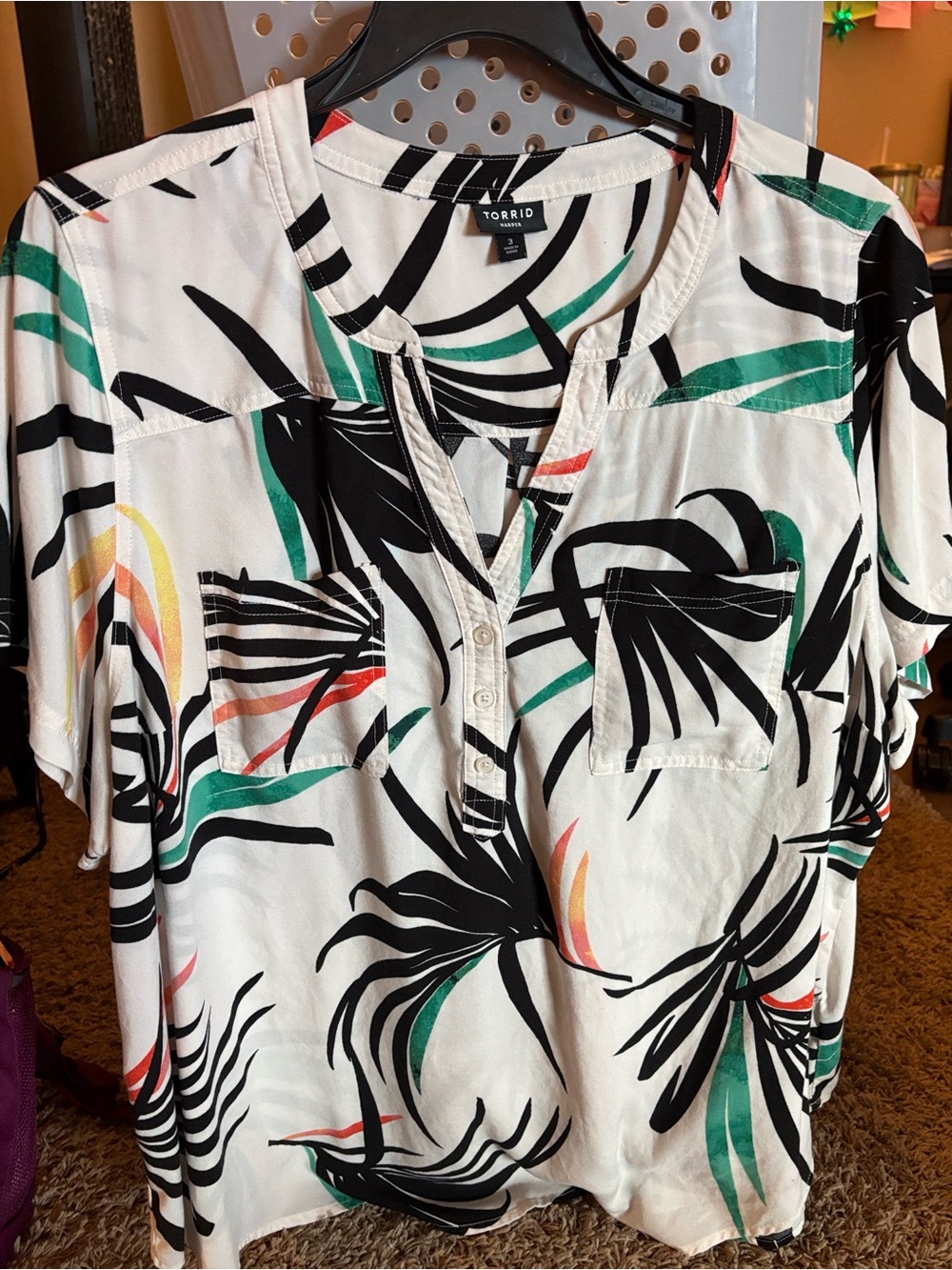 Torrid Harper Tropical Palm Leaf Print Georgette Blouse Size 3 3X Short Sleeve